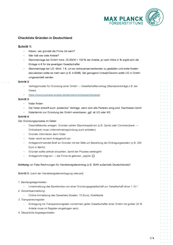 Checkliste Gruendung Screenshot